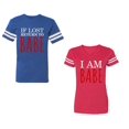 thumbnail image 1 of IF Lost Return To Babe I am Babe Unisex Couple Matching Cotton Jersey style T-Shirt Contrasting stripes on sleeves (Men Royal / Women Red) (Men M / Women S), 1 of 3