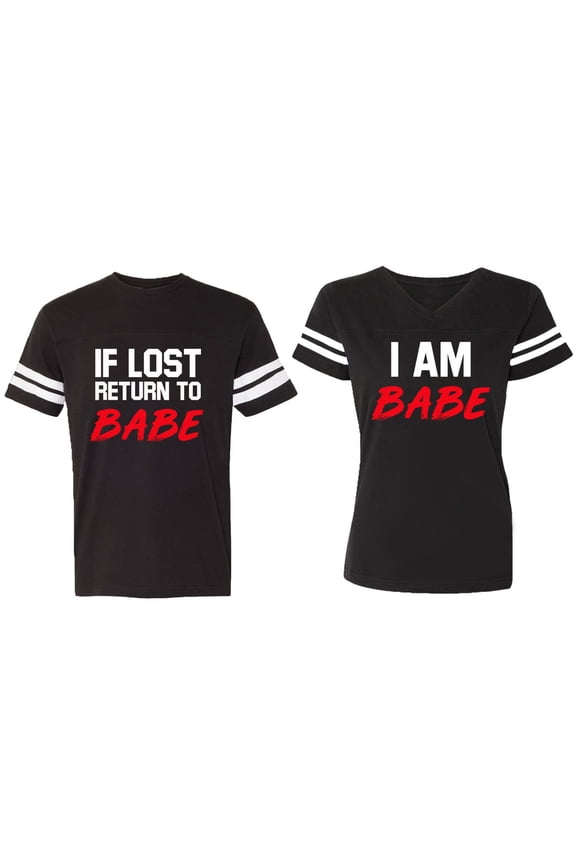 IF Lost Return To Babe I am Babe Matching Couple Cotton Jerseys (Men Black / Women Black) (Men XL / Women XL)