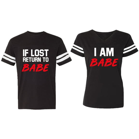 IF Lost Return To Babe I am Babe Matching Couple Cotton Jerseys (Men Black / Women Black) (Men XXL / Women XL)