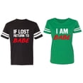thumbnail image 1 of IF Lost Return To Babe I am Babe Matching Couple Cotton Jerseys (Men Black / Women Green) (Men S / Women XXL), 1 of 3