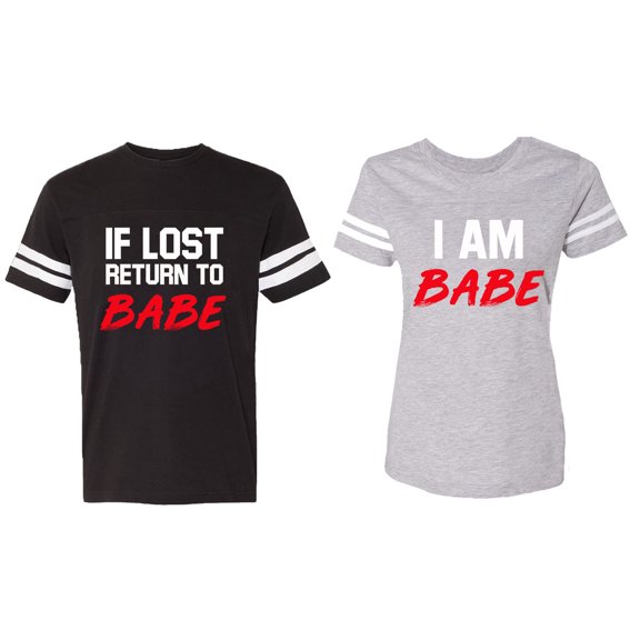 IF Lost Return To Babe I am Babe Matching Couple Cotton Jerseys (Men Black / Women Heather) (Men L / Women M)