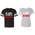 thumbnail image 1 of IF Lost Return To Babe I am Babe Matching Couple Cotton Jerseys (Men Black / Women Heather) (Men L / Women XL), 1 of 3