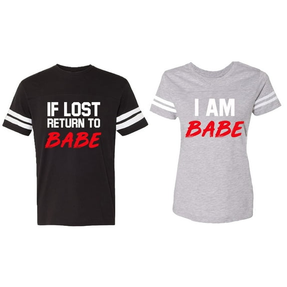 IF Lost Return To Babe I am Babe Matching Couple Cotton Jerseys (Men Black / Women Heather) (Men M / Women S)