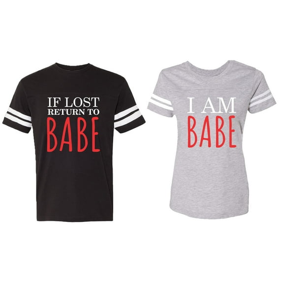 IF Lost Return To Babe I am Babe Matching Couple Cotton Jerseys (Men Black / Women Heather) (Men S / Women L)