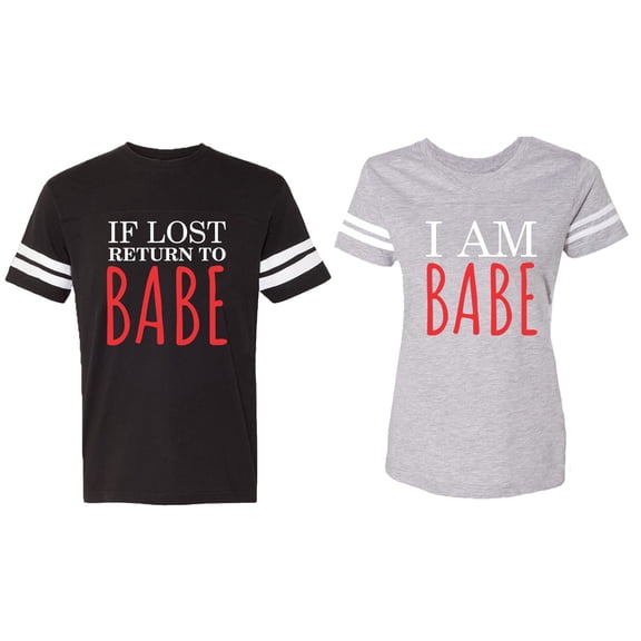 IF Lost Return To Babe I am Babe Matching Couple Cotton Jerseys (Men Black / Women Heather) (Men S / Women XL)