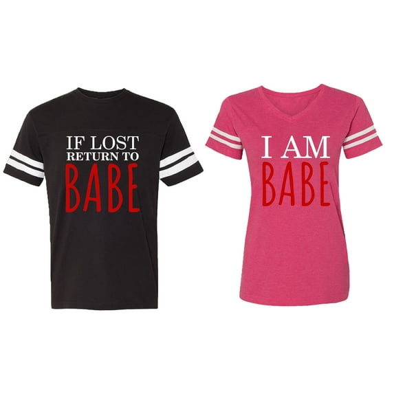 IF Lost Return To Babe I am Babe Matching Couple Cotton Jerseys (Men Black / Women Pink) (Men XXL / Women XXL)