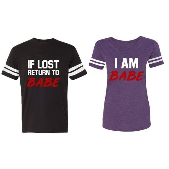 IF Lost Return To Babe I am Babe Matching Couple Cotton Jerseys (Men Black / Women Purple) (Men XXL / Women L)