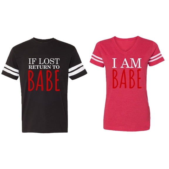 IF Lost Return To Babe I am Babe Matching Couple Cotton Jerseys (Men Black / Women Red) (Men XL / Women XL)