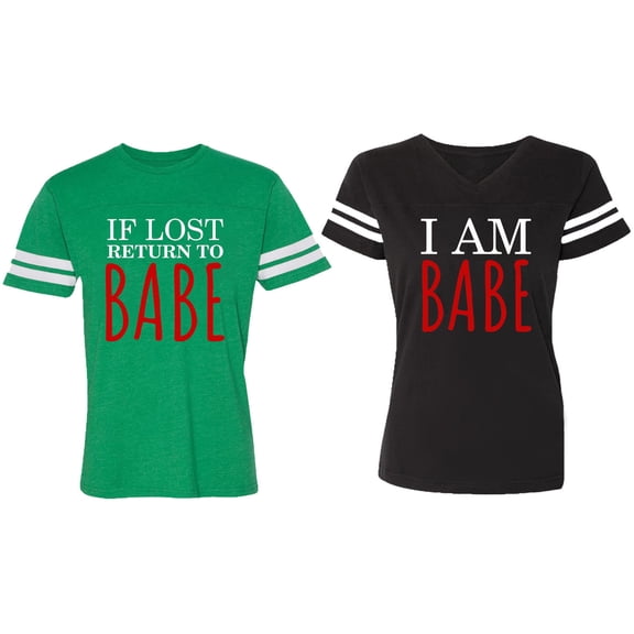 IF Lost Return To Babe I am Babe Matching Couple Cotton Jerseys (Men Green / Women Black) (Men S / Women S)