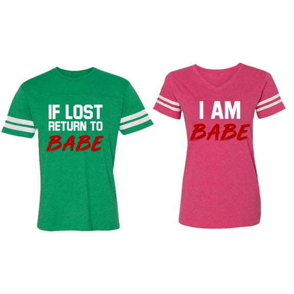 IF Lost Return To Babe I am Babe Matching Couple Cotton Jerseys (Men Green / Women Pink) (Men XL / Women S)