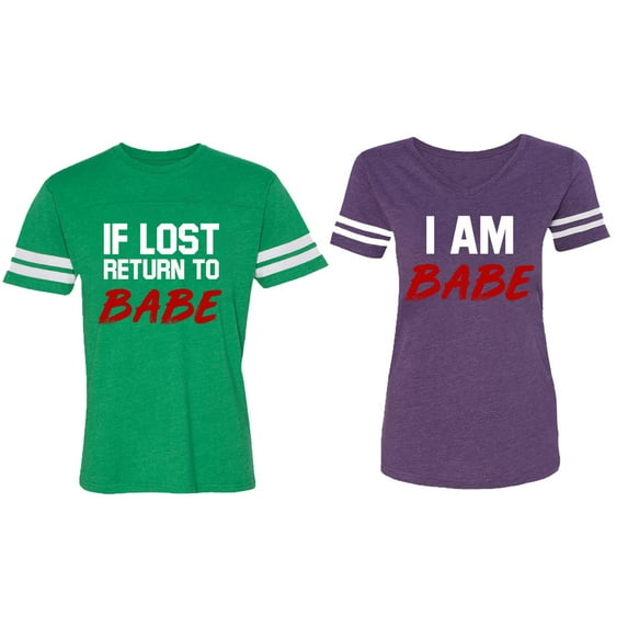 IF Lost Return To Babe I am Babe Matching Couple Cotton Jerseys (Men Green / Women Purple) (Men L / Women XXL)