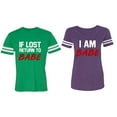 thumbnail image 1 of IF Lost Return To Babe I am Babe Matching Couple Cotton Jerseys (Men Green / Women Purple) (Men S / Women M), 1 of 3