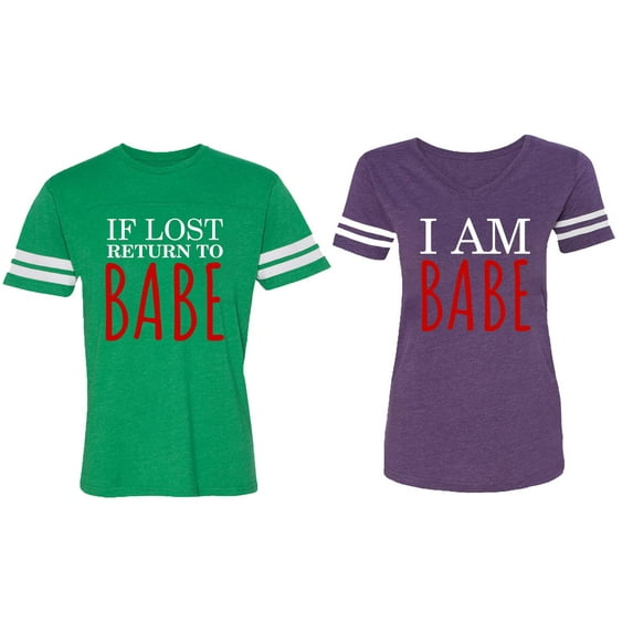 IF Lost Return To Babe I am Babe Matching Couple Cotton Jerseys (Men Green / Women Purple) (Men XL / Women XXL)