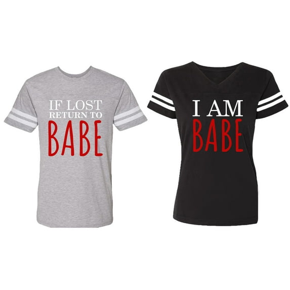 IF Lost Return To Babe I am Babe Matching Couple Cotton Jerseys (Men Heather / Women Black) (Men S / Women S)