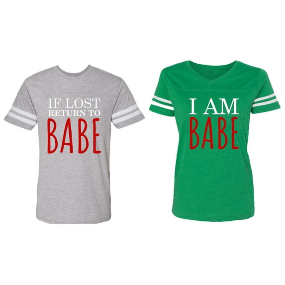 IF Lost Return To Babe I am Babe Matching Couple Cotton Jerseys (Men Heather / Women Green) (Men M / Women L)