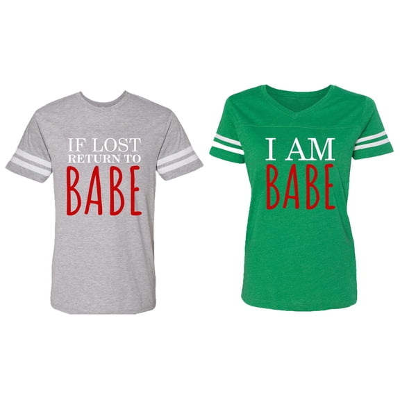IF Lost Return To Babe I am Babe Matching Couple Cotton Jerseys (Men Heather / Women Green) (Men M / Women XL)