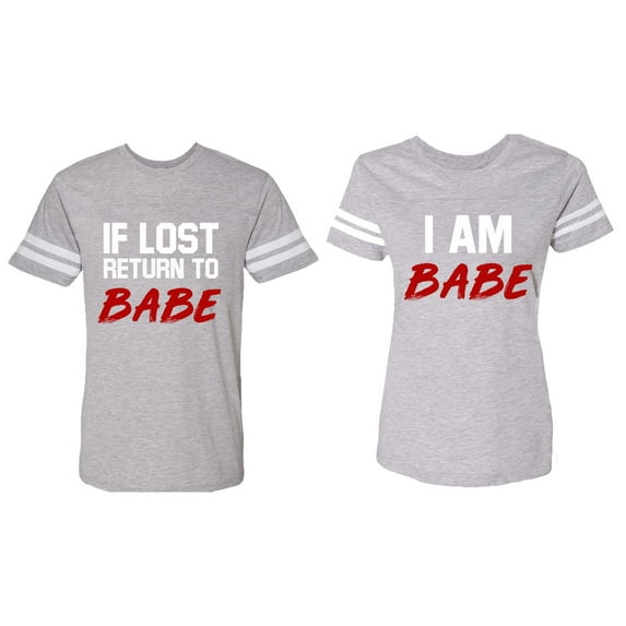 IF Lost Return To Babe I am Babe Matching Couple Cotton Jerseys (Men Heather / Women Heather) (Men L / Women XXL)