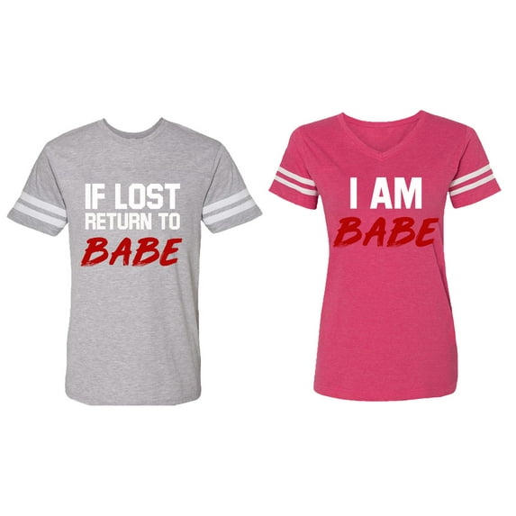 IF Lost Return To Babe I am Babe Matching Couple Cotton Jerseys (Men Heather / Women Pink) (Men XL / Women XL)