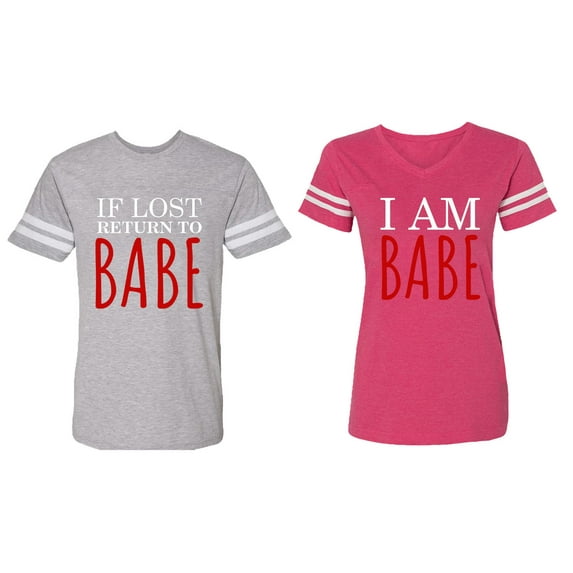 IF Lost Return To Babe I am Babe Matching Couple Cotton Jerseys (Men Heather / Women Pink) (Men XL / Women XXL)