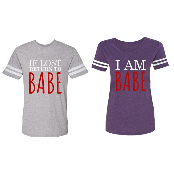 IF Lost Return To Babe I am Babe Matching Couple Cotton Jerseys (Men Heather / Women Purple) (Men M / Women M)