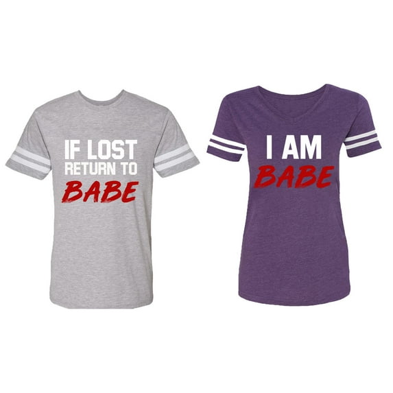 IF Lost Return To Babe I am Babe Matching Couple Cotton Jerseys (Men Heather / Women Purple) (Men XL / Women L)