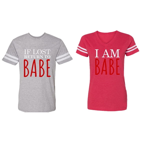 IF Lost Return To Babe I am Babe Matching Couple Cotton Jerseys (Men Heather / Women Red) (Men L / Women XL)