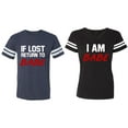 thumbnail image 1 of IF Lost Return To Babe I am Babe Matching Couple Cotton Jerseys (Men Navy / Women Black) (Men M / Women M), 1 of 3
