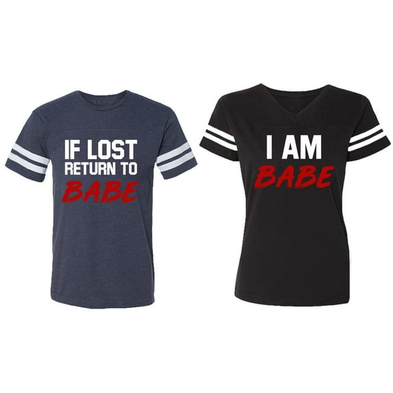 IF Lost Return To Babe I am Babe Matching Couple Cotton Jerseys (Men Navy / Women Black) (Men S / Women S)