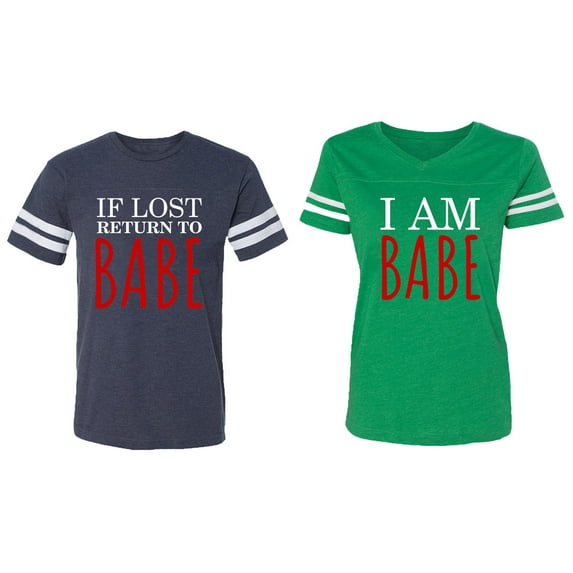 IF Lost Return To Babe I am Babe Matching Couple Cotton Jerseys (Men Navy / Women Green) (Men M / Women S)