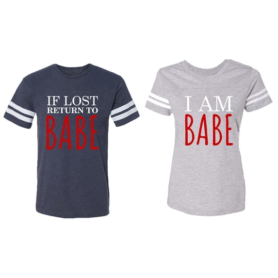 IF Lost Return To Babe I am Babe Matching Couple Cotton Jerseys (Men Navy / Women Heather) (Men L / Women S)