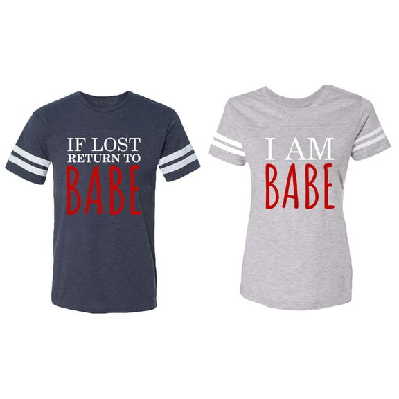 IF Lost Return To Babe I am Babe Matching Couple Cotton Jerseys (Men Navy / Women Heather) (Men S / Women XL)