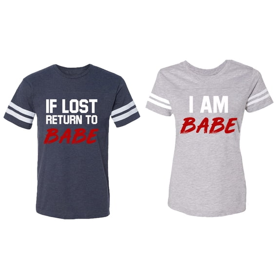 IF Lost Return To Babe I am Babe Matching Couple Cotton Jerseys (Men Navy / Women Heather) (Men XL / Women XL)