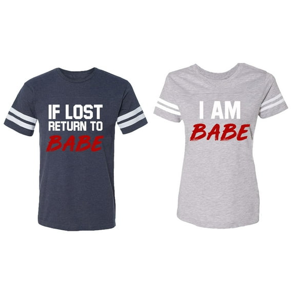 IF Lost Return To Babe I am Babe Matching Couple Cotton Jerseys (Men Navy / Women Heather) (Men XXL / Women XL)