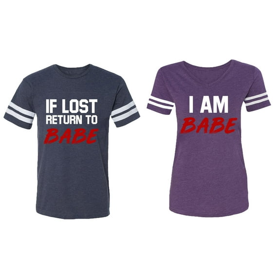 IF Lost Return To Babe I am Babe Matching Couple Cotton Jerseys (Men Navy / Women Purple) (Men M / Women S)