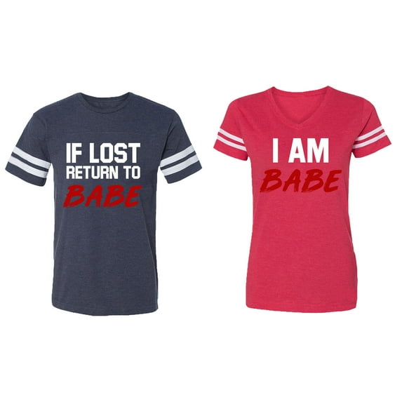IF Lost Return To Babe I am Babe Matching Couple Cotton Jerseys (Men Navy / Women Red) (Men L / Women XXL)