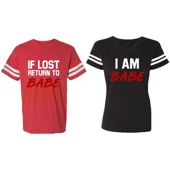 IF Lost Return To Babe I am Babe Matching Couple Cotton Jerseys (Men Red / Women Black) (Men XXL / Women M)