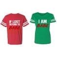 thumbnail image 1 of IF Lost Return To Babe I am Babe Matching Couple Cotton Jerseys (Men Red / Women Green) (Men S / Women XXL), 1 of 3