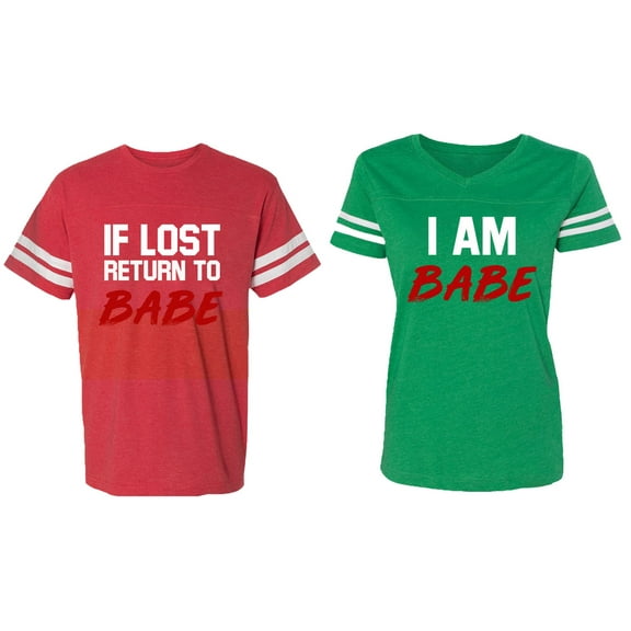 IF Lost Return To Babe I am Babe Matching Couple Cotton Jerseys (Men Red / Women Green) (Men XL / Women XXL)