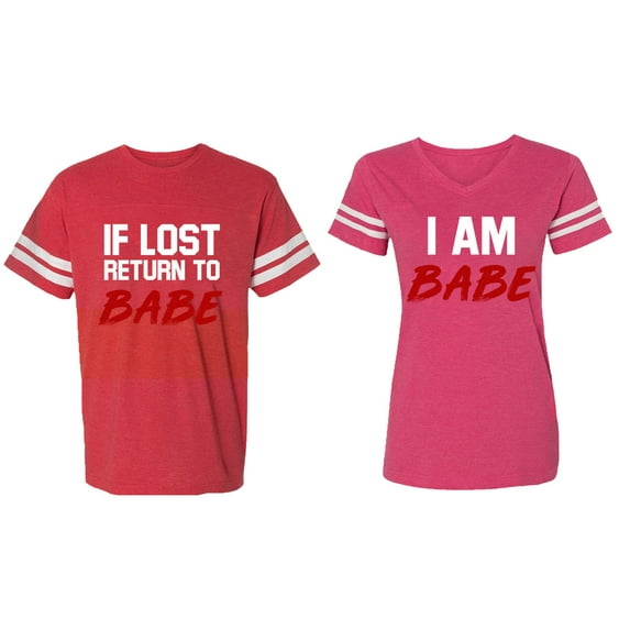 IF Lost Return To Babe I am Babe Matching Couple Cotton Jerseys (Men Red / Women Pink) (Men L / Women XXL)