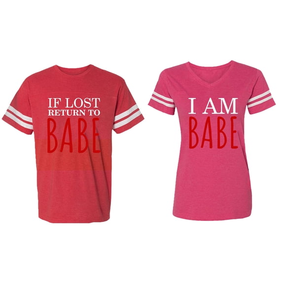 IF Lost Return To Babe I am Babe Matching Couple Cotton Jerseys (Men Red / Women Pink) (Men S / Women S)
