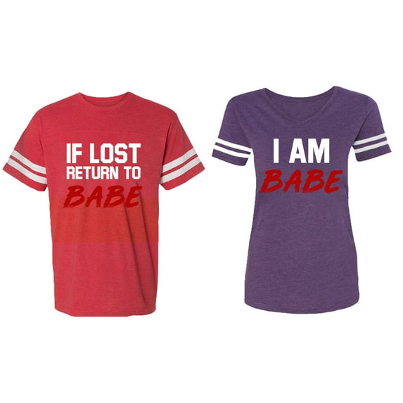 IF Lost Return To Babe I am Babe Matching Couple Cotton Jerseys (Men Red / Women Purple) (Men M / Women S)