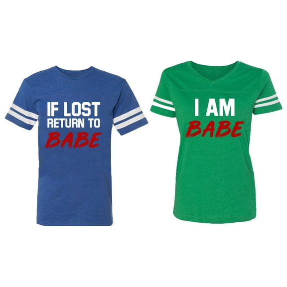 IF Lost Return To Babe I am Babe Matching Couple Cotton Jerseys (Men Royal / Women Green) (Men S / Women L)
