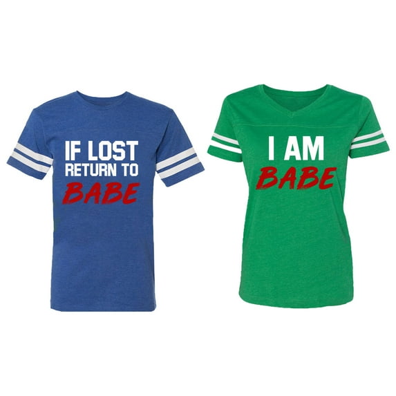 IF Lost Return To Babe I am Babe Matching Couple Cotton Jerseys (Men Royal / Women Green) (Men S / Women M)