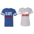 thumbnail image 1 of IF Lost Return To Babe I am Babe Matching Couple Cotton Jerseys (Men Royal / Women Heather) (Men L / Women S), 1 of 3