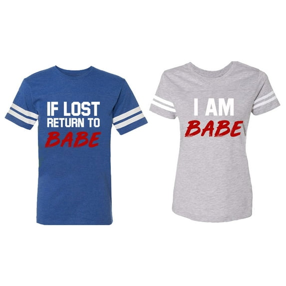IF Lost Return To Babe I am Babe Matching Couple Cotton Jerseys (Men Royal / Women Heather) (Men S / Women M)