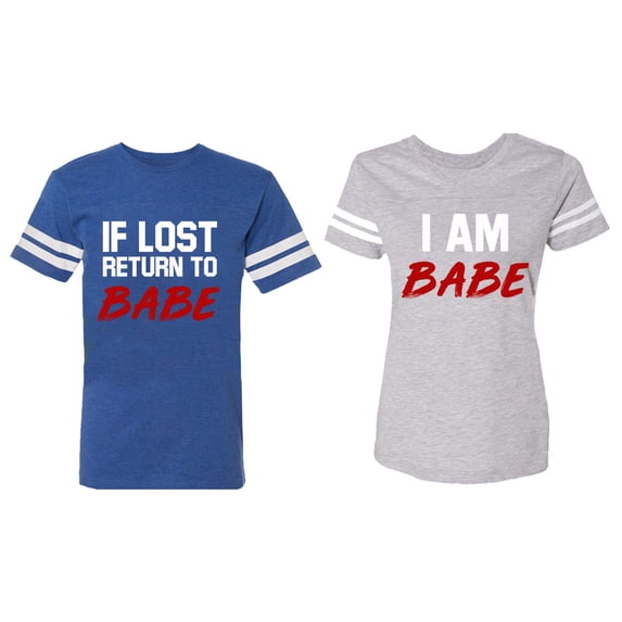 IF Lost Return To Babe I am Babe Matching Couple Cotton Jerseys (Men Royal / Women Heather) (Men XL / Women XL)