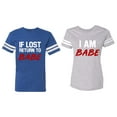 thumbnail image 1 of IF Lost Return To Babe I am Babe Matching Couple Cotton Jerseys (Men Royal / Women Heather) (Men XXL / Women S), 1 of 3