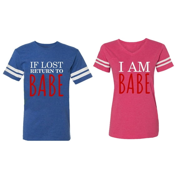 IF Lost Return To Babe I am Babe Matching Couple Cotton Jerseys (Men Royal / Women Pink) (Men XL / Women L)