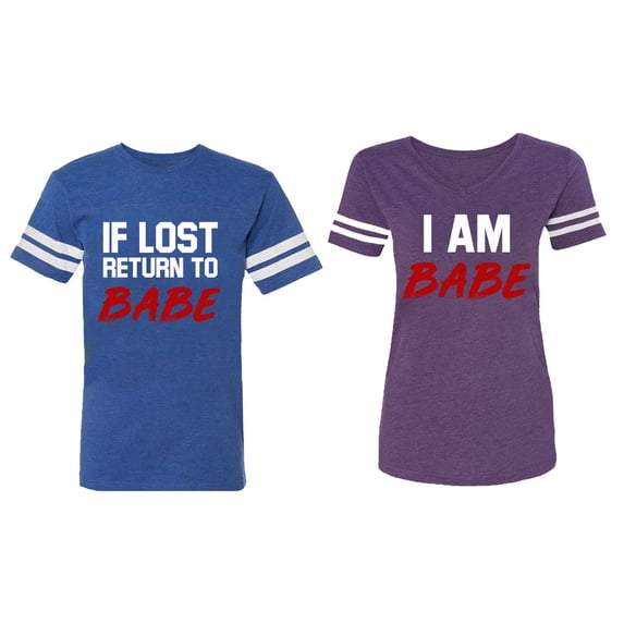 IF Lost Return To Babe I am Babe Matching Couple Cotton Jerseys (Men Royal / Women Purple) (Men M / Women M)