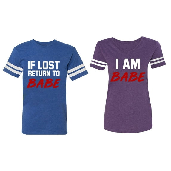 IF Lost Return To Babe I am Babe Matching Couple Cotton Jerseys (Men Royal / Women Purple) (Men XXL / Women XL)